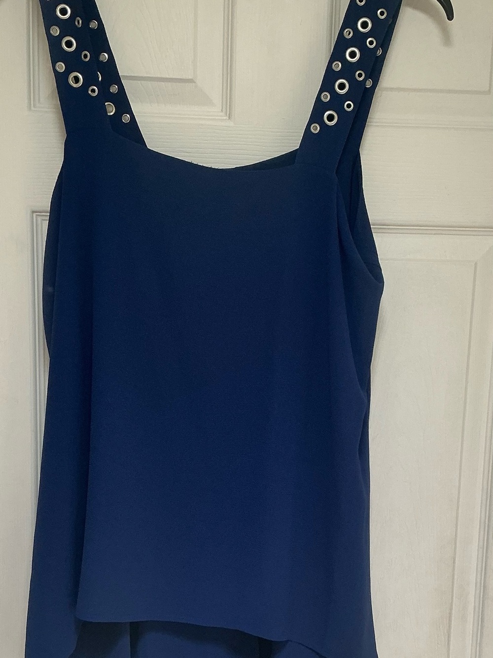 Vince Camuto Navy Eyelet-Accent Tank Top